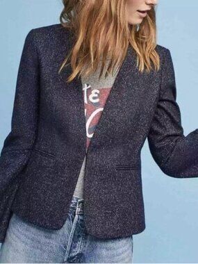 CARTONNIER Anthro Navy Pinstripe Wool Jacket Blazer Sz 2